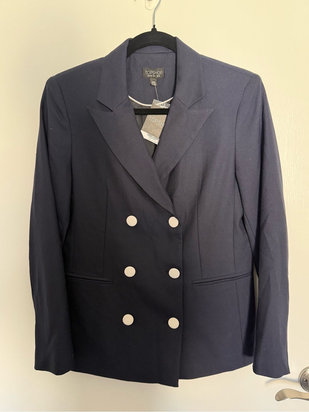 Top Shop Navy Blazer Double-Breasted Jacket Size 6